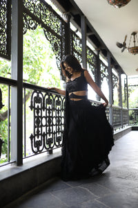 Arundhati in Raven Black Ruffle Lehenga Set