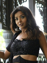 Load image into Gallery viewer, Arundhati in Raven Black Ruffle Lehenga Set