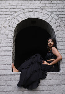 Arundhati in Raven Black Ruffle Lehenga Set