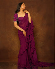 Load image into Gallery viewer, Eggplant Ruffle Saree