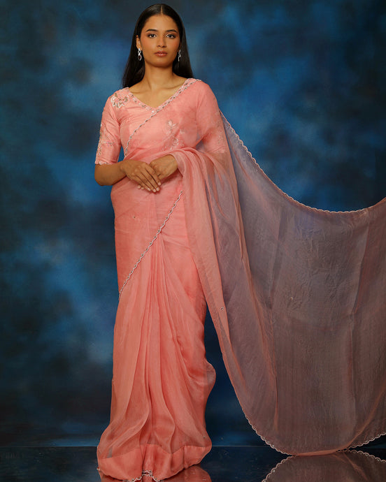 Rose Pink Organza Saree