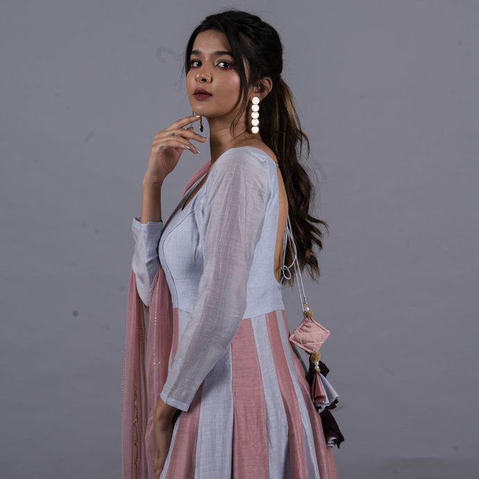 Cloud Blue & Rosebud Anarkali Suit
