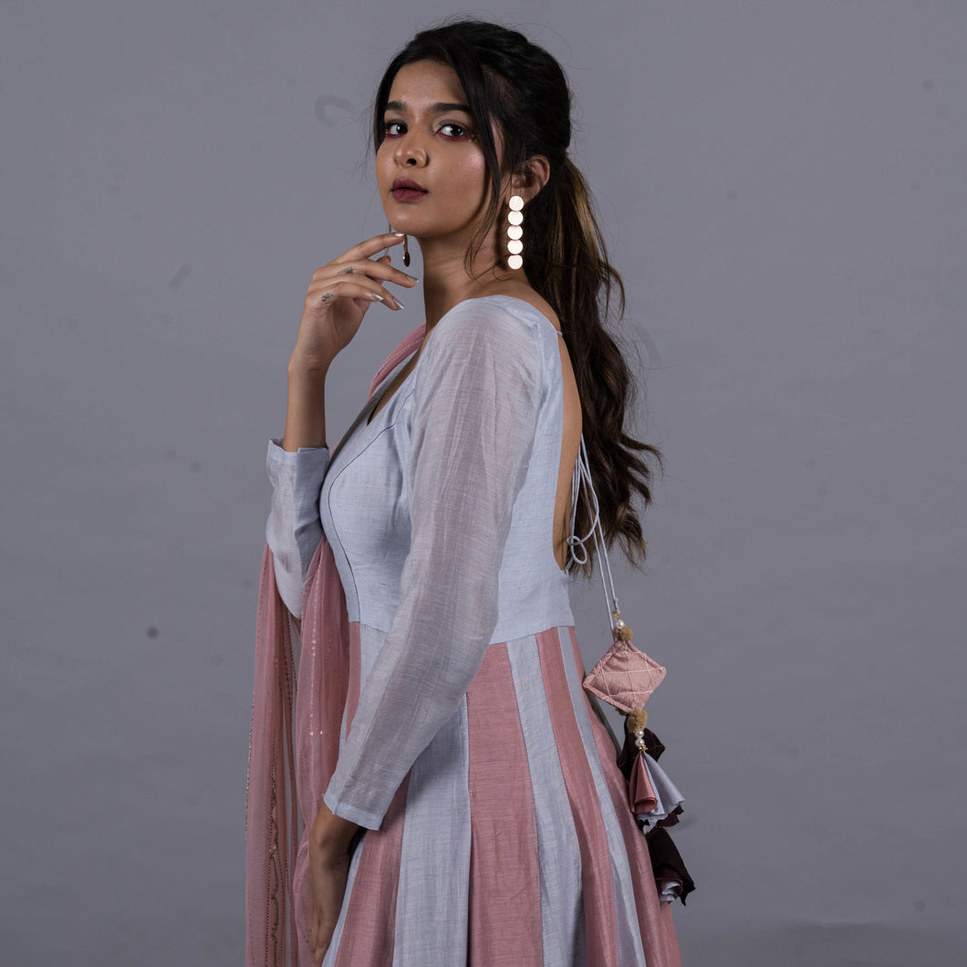 Cloud Blue & Rosebud Anarkali Suit