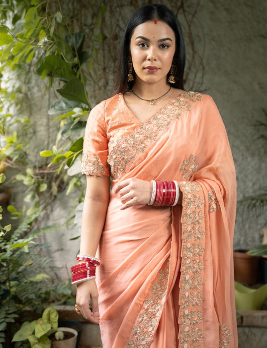 Peach Embellished Saree