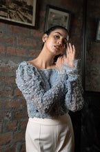 Load image into Gallery viewer, Cloud Blue Embellished Top with Bay Salt Trousers