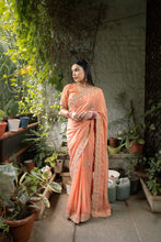 Load image into Gallery viewer, Peach Embellished Saree