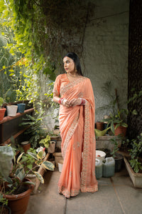 Peach Embellished Saree