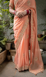 Peach Embellished Saree