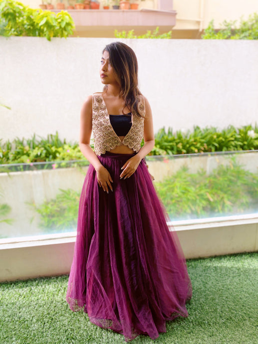 Trishala Kamath in Rosebud Jacket & Mahogany Skirt Set