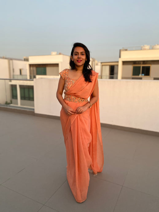 Bhavya Natasha in Peach Saree Set with Belt